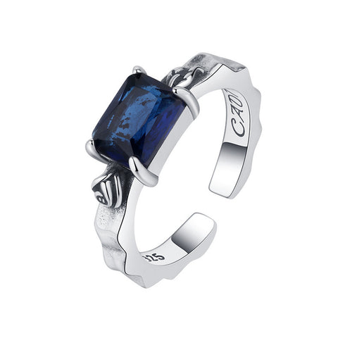 S925 Sterling Silver Treasure Square Blue Zirconium Ring Small Design Treasure Rimantojewelry