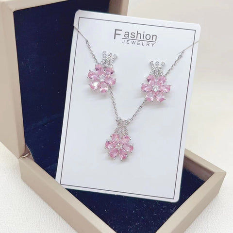 Copper Plated Gold Hand Inlaid Pink Water Drop Flower Fashion Rimantojewelry