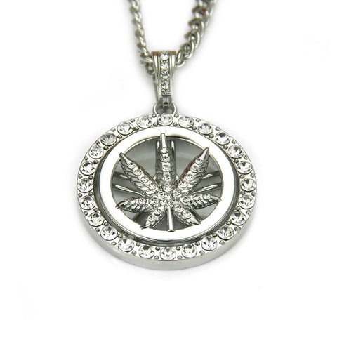 Diamond Maple Leaf Turntable Necklace For Men Rimantojewelry