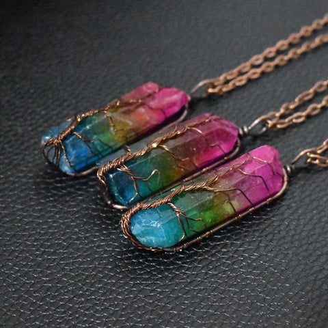 Hot Selling Stone Crystal Pillar Tree Of Life Pendant 