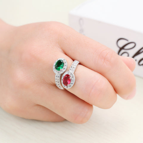 1pc Fashionable Creative Pink & Blue Double-headed  Zircon Ring For Women