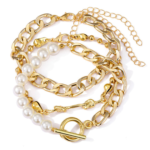 Creative Heart Pearl Multi-layer Chain OT Bracelet Suit Rimantojewelry