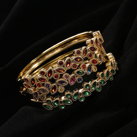 Copper Micro Inlaid Zircon Women's Net Red Leaf Bracelet Rimantojewelry
