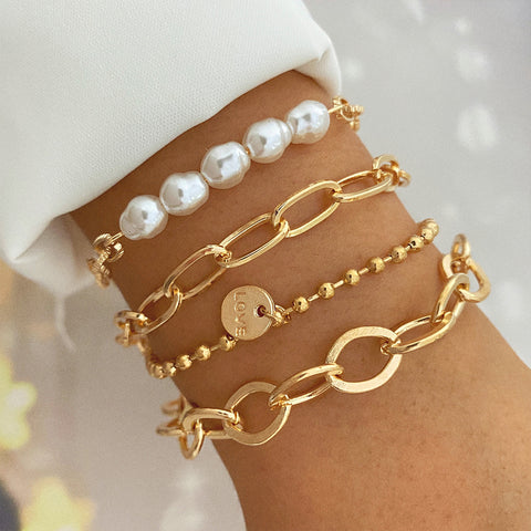 Creative Heart Pearl Multi-layer Chain OT Bracelet Suit Rimantojewelry