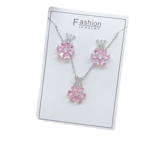 Copper Plated Gold Hand Inlaid Pink Water Drop Flower Fashion pink n diamond