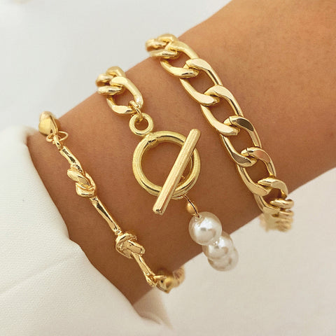 Creative Heart Pearl Multi-layer Chain OT Bracelet Suit Rimantojewelry