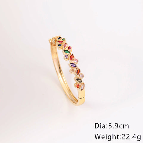 Copper Micro Inlaid Zircon Women's Net Red Leaf Bracelet Rimantojewelry