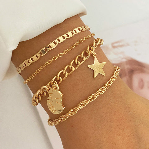 Creative Heart Pearl Multi-layer Chain OT Bracelet Suit Rimantojewelry