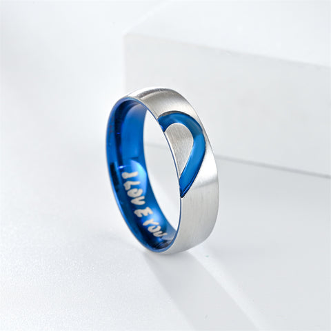 Heart Shape With Diamond Stainless Steel I LOVE YOU Couple Ring blue heart