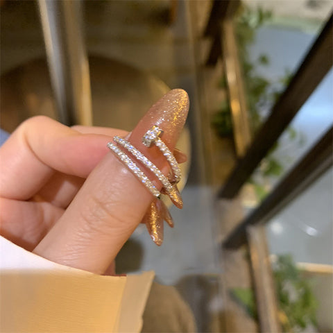 Multi-Layer Nail Inlaid with Rhinestones Round Open Rings for Women Korean Fashion Charm Lady Wedding Bands Party Classic Rings