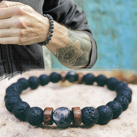 Personality Men's Black Volcanic Stone Bracelet Rimantojewelry