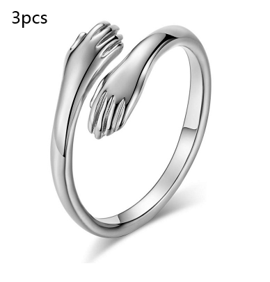 Alloy Simple Hands Hug Ring Opening Adjustable Jewelry 3 pcs