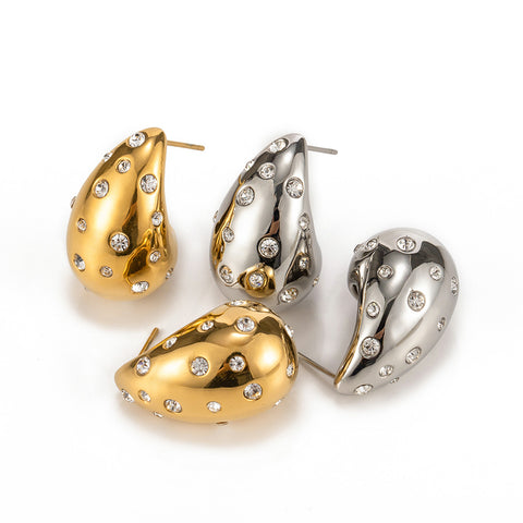 18K Gold-plated Stainless Steel Inlaid Zircon Chubby Stud Earrings Rimantojewelry