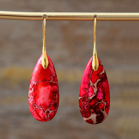 New Bohemian Emperor Stone Water Drop Pendant Earrings red