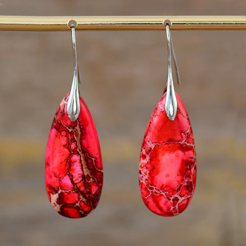 New Bohemian Emperor Stone Water Drop Pendant Earrings redheaven