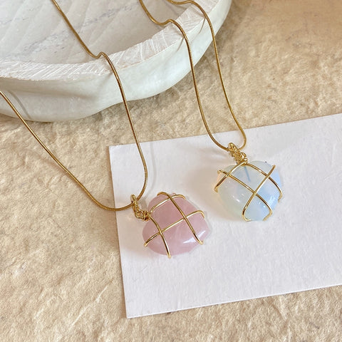 Fashion Moonstone Necklace For Cartoon Princess Love Girl Necklace Novelty Jewelry pink blue