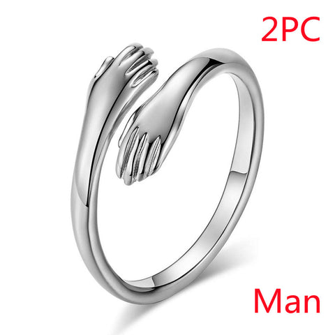 Alloy Simple Hands Hug Ring Opening Adjustable Jewelry man 2 pc