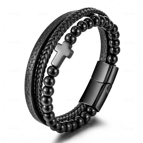 Cross Multi-layer Stainless Steel Men's Bracelet Rimantojewelry