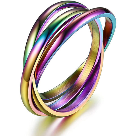 Stainless Steel Ring Triple Row Rolling Ring multicolor