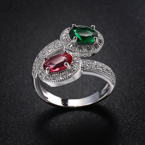 1pc Fashionable Creative Pink & Blue Double Adjustable Zircon Ring For Women