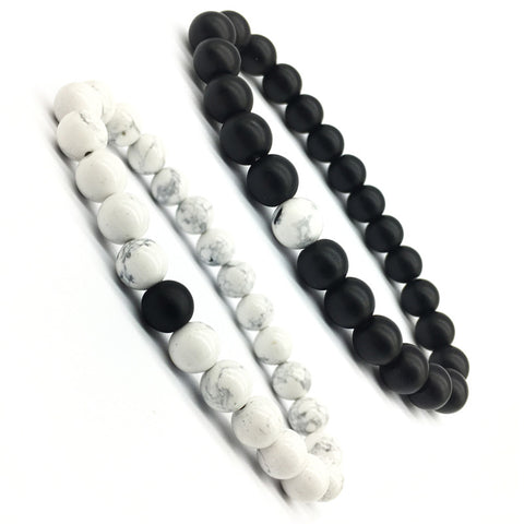 Frosted Stone White Turquoise 8mm Couple Suit Bracelet Rimantojewelry