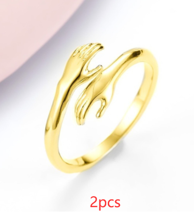 Alloy Simple Hands Hug Ring Opening Adjustable Jewelry 2 pcs