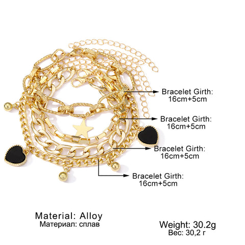 Black Peach Heart Bracelet Retro Simple Multi-layer Rimantojewelry