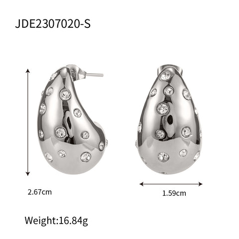 18K Gold-plated Stainless Steel Inlaid Zircon Chubby Stud Earrings Rimantojewelry