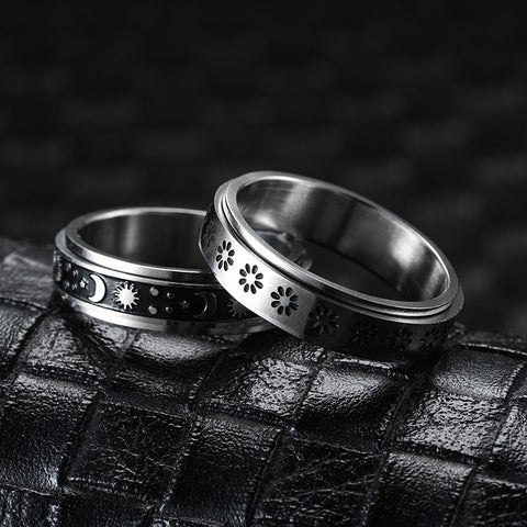 Stainless Steel Rotatable Spinner Ring Moon Stars Relieve Anxiety Rings close