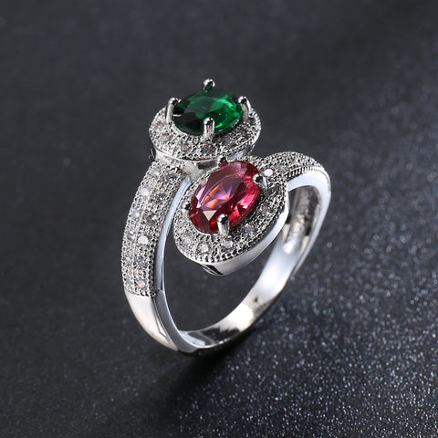 1pc Fashionable Creative Pink & Blue Double-headed Adjustable Zircon Ring For Women