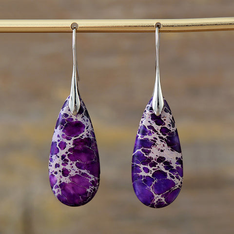 New Bohemian Emperor Stone Water Drop Pendant Earrings charmpurple